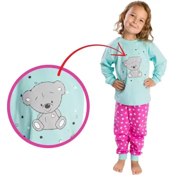 Dívčí pyžamo Betty Mode vel. 104-146 medvídek mátové / kalhoty tm. růžové