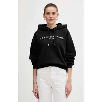 Dámská mikina Mikina Tommy Hilfiger dámská, černá barva, s kapucí, s aplikací, WW0WW47832 99X, vel. XS