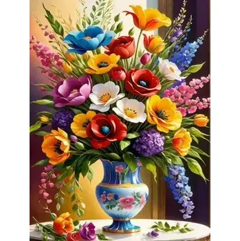 Diamantové malování Huacan Diamantové malování Barevná kytice ve váze