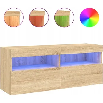 Televizní stolek Závěsná skříňka pod TV s LED RGB osvětlením, dřevěný materiál, Dub Sonoma