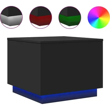 Konferenční stolek Moderní konferenční stolek s LED, dřevěný materiál, černý, 50x50x40 cm