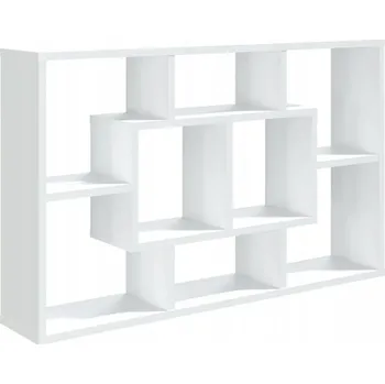 police Nástěnná police s 8 přihrádkami, dřevotřískový materiál, bílá, 85x16x52,5 cm