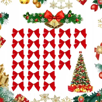 Vánoční dekorace Ozdoby na vánoční stromeček mašle 5x5 cm Sada 24 ks Červená barva