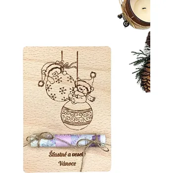 Dřevěné přání na peníze - Vánoční medvídci