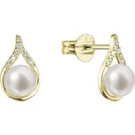 Evolution Group s.r.o. Zlaté 14 karátové náušnice slza s říční perlou a brilianty 91PB00037