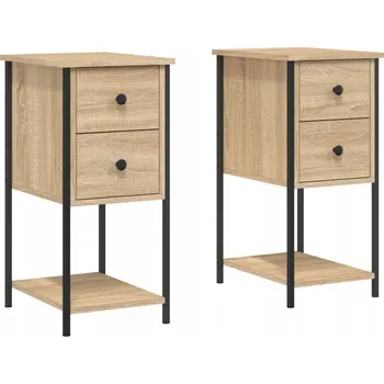 Noční stolek Noční stolek z materiálu na bázi dřeva a železným rámem, dub sonoma, 32x42