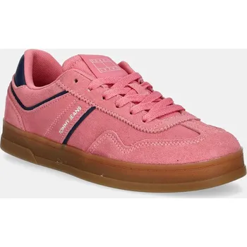 Dámské tenisky Semišové sneakers boty Tommy Jeans THE GREENWICH SUEDE růžová barva, EN0EN02696 38X, EUR 38
