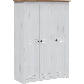 Šatní skříň Skříň z Masivního Borovicového Dřeva se 3 Dveřmi, Bílá 118x50x171,5 cm