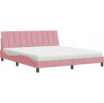 Postel Růžová postel s matrací 180x200 cm, samet, s čelem