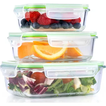Dóza na potraviny SADA SKLENĚNÝCH DÓZ NA JÍDLO LUNCHBOX OBĚDOVÝ BOX 370/640/1050 ml