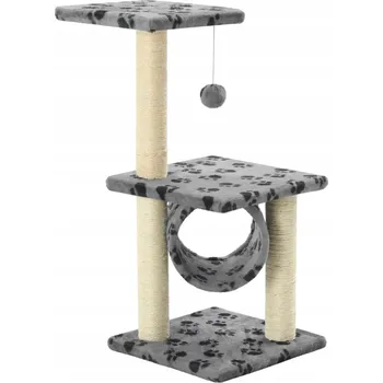 Škrabadlo pro kočky s míčkem a platformami, šedé s černým vzorem, 30x30x65