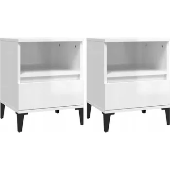 Noční stolek Elegantní noční stolky se zásuvkou a kovovými nožičkami, bílý lesk, 40x3