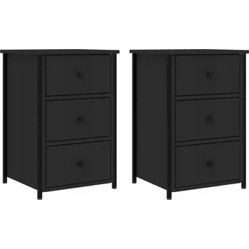 Noční stolek Noční stolek industriální styl, 3 zásuvky, černý, 40x36x60 cm, dřevotříska/