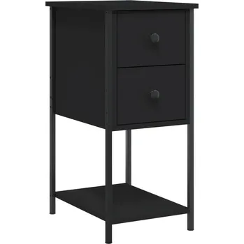 Noční stolek Noční stolek z dřevěného materiálu s železným rámem, černý, 32x42x70