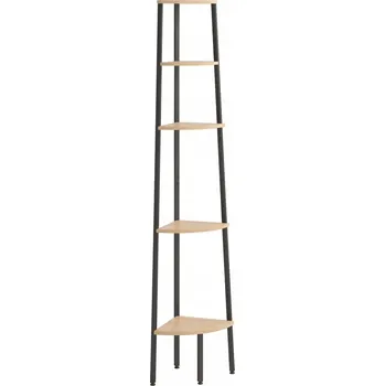 regál 4-patrový rohový regál z oceli, světle hnědý a černý, 45,5x31,5x180 cm