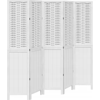 Paraván Paraván z masivního dřeva Paulownia a bambusu, bílý, 175-180x180 cm