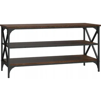 Televizní stolek RTV skříňka z dřevěného materiálu a železným rámem, hnědý dub,