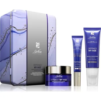 Péče o oční okolí BioNike Defence My Age - obnovující sérum na oční okolí a rty 15 ml + obnovující denní krém pro všechny typy pleti 50 ml + obnovující peeling s AHA kyselinami 50 ml