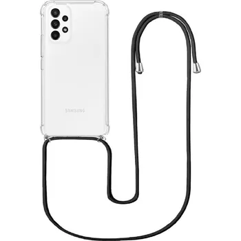 Pouzdro na mobilní telefon Kryt Samsung A23 5G s černou šňůrkou průhledný (obal neboli pouzdro na Samsung A23 5G)