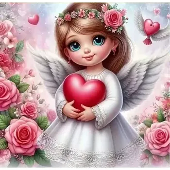 Diamantové malování Diamantové malování/Homfun - Andělíček a srdíčko + perleťové kamínky (40x40)