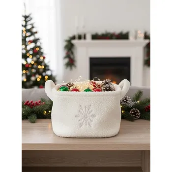 Úložný box Sinsay - Vánoční úložný koš s uchy a motivem sněhové vločky - krémová - 593GM-01X - 593GM-01X-ONE