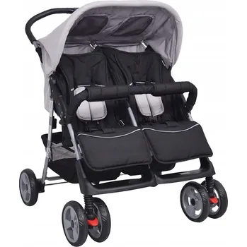 Kočárek Sportovní kočárek pro 2 děti, skládací, šedo-černý, 80x96x104 cm, ocel