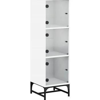 Koupelnový nábytek Vysoká skříňka se skleněnými dvířky, bílá, 35x37x120 cm