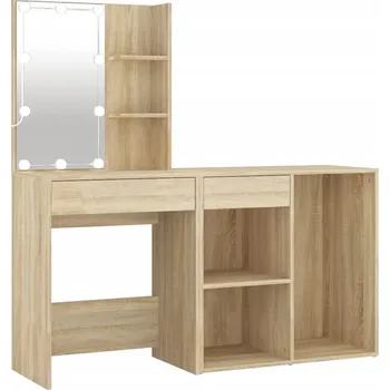 Toaletní stolek Toaletní Stolek s LED Osvětlením a Skříňkou, Dřevěný materiál, Dub Sonoma, 60x40x140