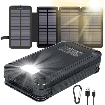 Powerbanka SOLÁRNÍ POWERBANKA 26800MAH 3 PORTY LED SVÍTILNA ČERNÁ SE SOLÁRNÍM PANELEM