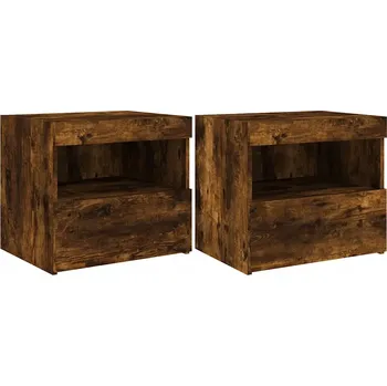 Noční stolek Noční stolky s LED osvětlením, materiál na bázi dřeva, kouřový dub