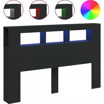 Čelo LED RGB z dřevěného materiálu, černá, 160 x 18,5 x 103,5 cm