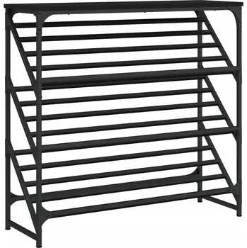 Botník se 3 policemi a deskou, dřevěný materiál, černý, 90x30x85 cm