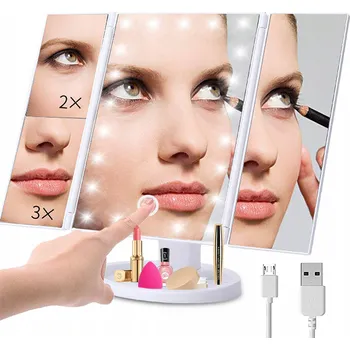 Zrcadlo PODSVÍCENÉ LED ZRCADLO NA MAKE-UP KOSMETICKÉ ZRCADLO ROZKLÁDACÍ STOJÍCÍ