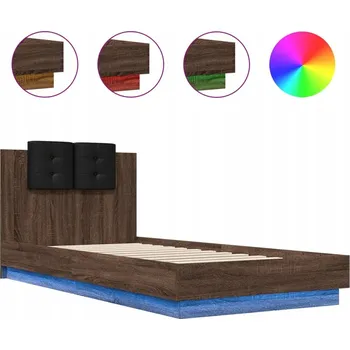 Postel Rám postele s čelem a LED podsvícením, hnědý dub, 204,5 x 103 x 84