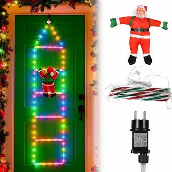 Vánoční dekorace Mikuláš VSTUPUJÍCÍ PO ŽEBŘÍKU 120 cm LED DEKORATIVNÍ VÁNOČNÍ OZDOBA