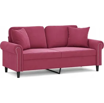 Pohovka Dvoumístná sametová pohovka, vínově červená, 172x77x80 cm + Polštáře