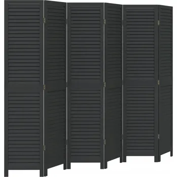 Paraván Paraván z masivního dřeva paulovnie, černý, 210-215 x 180 cm, 6 dílný