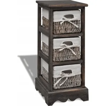 regál Dřevěný regál se 3 policemi a košíky, hnědý, 25x28x58 cm
