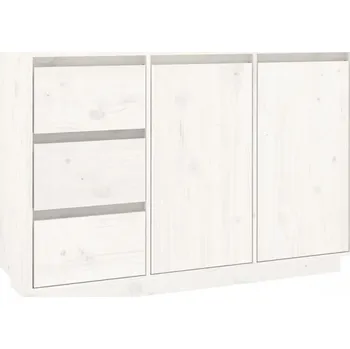 Komoda Dřevěná skříňka z borovicového dřeva bílá 111x34x75 cm se 2 dvířky a 3 zásuvkami