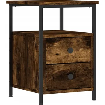 Noční stolek Industriální Noční Stolek z Materiálu na bázi Dřeva, Kouřový Dub,