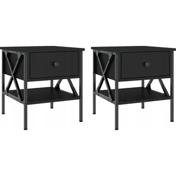 Noční stolek Noční stolky industriální, dřevěné a železné, černé, 40x42x45 cm