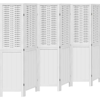 Paraván Paraván z masivního dřeva Paulownia a bambusu, bílý, 210-215 x 160 cm