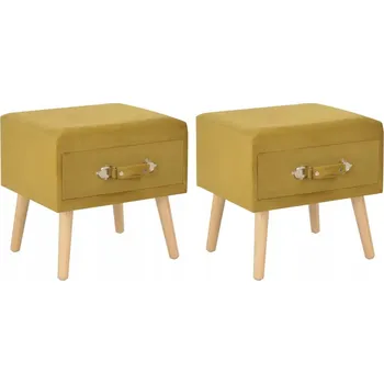 Noční stolek Elegantní Noční Stolek z sametu a borovicového dřeva, hořčicový, 40x35x40