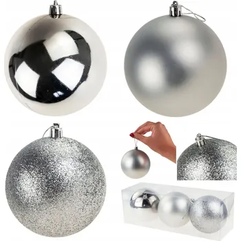 Vánoční dekorace STŘÍBRNÉ VÁNOČNÍ BAŇKY NA VÁNOČNÍ STROMEK VÁNOČNÍ KOULE 10CM 3KS SADA BANĚK NEROZBITNÉ