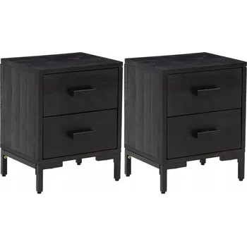 Noční stolek Noční stolek vintage z masivního borovicového dřeva, černý, 36x30x45 cm