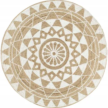 Koberec Jutový koberec ručně pletený, přírodní s bílým vzorem, Ø120 cm