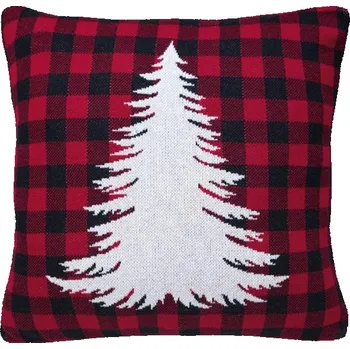 Polštář SCANquilt pletený povlak DESIGN bílý strom+káro červenobílá 45 x 45 cm