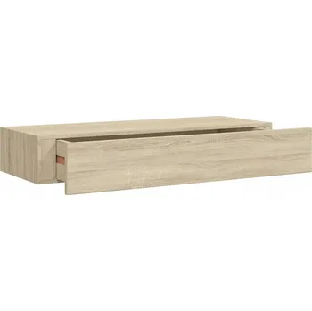 police Závěsná police se zásuvkou, MDF a kov, dubová, 60x23,5x10 cm