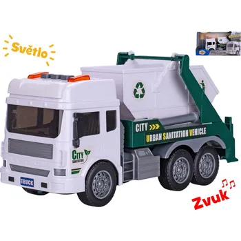 autíčko Mikro trading Popelářské auto s kontejnerem na setrvačník - 28 cm - se světlem a zvukem
