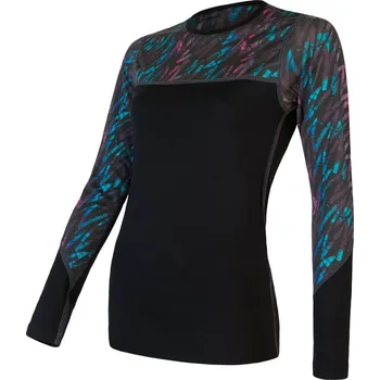 Cyklistické oblečení Dámské triko dl.rukáv SENSOR MERINO IMPRESS černá/stripes S